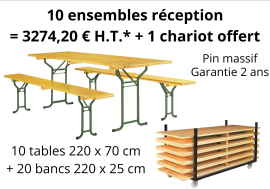 Lot de 10 ensembles réception + 1 chariot offert