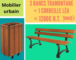 Offre promotionnelle sur le lot de 3 bancs bois + 1 poubelle d’extérieur